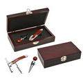 Wood Piece Wine Opener & Stopper Set in a Red Wood Box